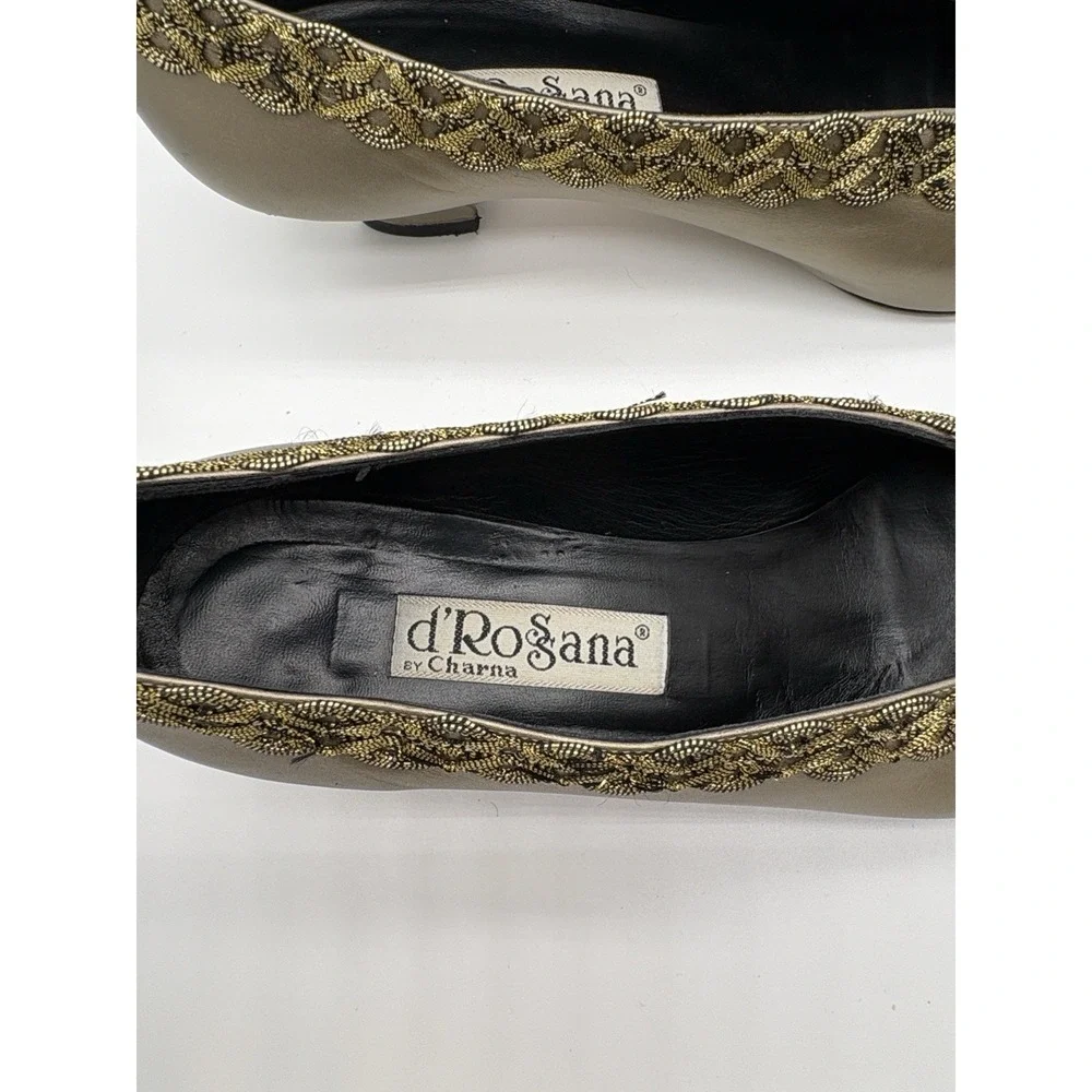 d'Rossana By Charna Gold Leather Embellished Heels, Size 8